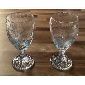 2 Vintage Libbey Chivalry Clear 8oz Water Wine Goblets Textured Glass 6.5”